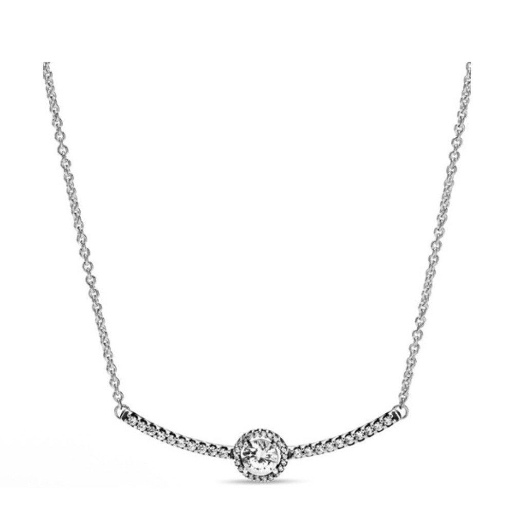Pandora Round Sparkle Bar Necklace 925 Silver